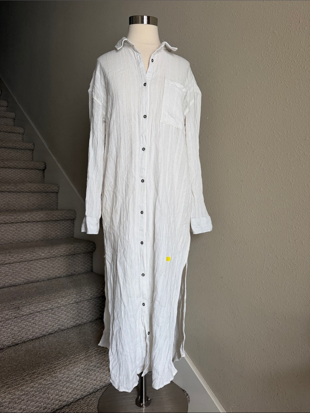 Billabong Sz L Cream Cotton Gauze Button-Up Shirt Dress